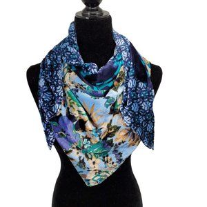 Womens Shawl Wrap Velvet Blue Floral Bohemian Patchwork Triangle Scarf
